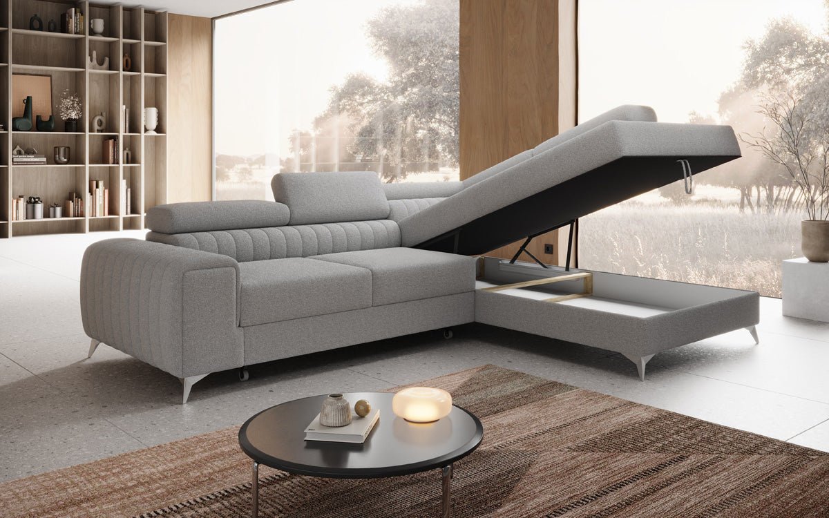 Luxusbetten24 Aurea L Designer Sofa mit Schlaf‑Klappfunktion, Bouclé