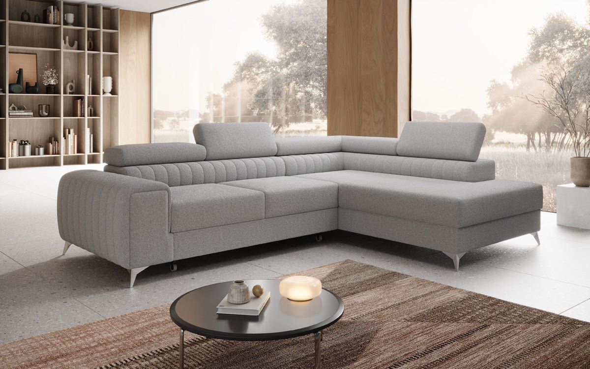 Luxusbetten24 Aurea L Designer Sofa mit Schlaf‑Klappfunktion, Bouclé