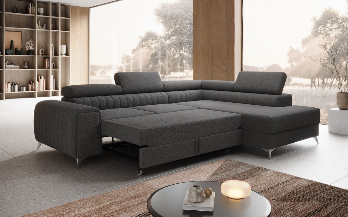 Luxusbetten24 Aurea L Designer Sofa mit Schlaf‑Klappfunktion, Bouclé