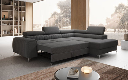Luxusbetten24 Aurea L Designer Sofa mit Schlaf‑Klappfunktion, Bouclé