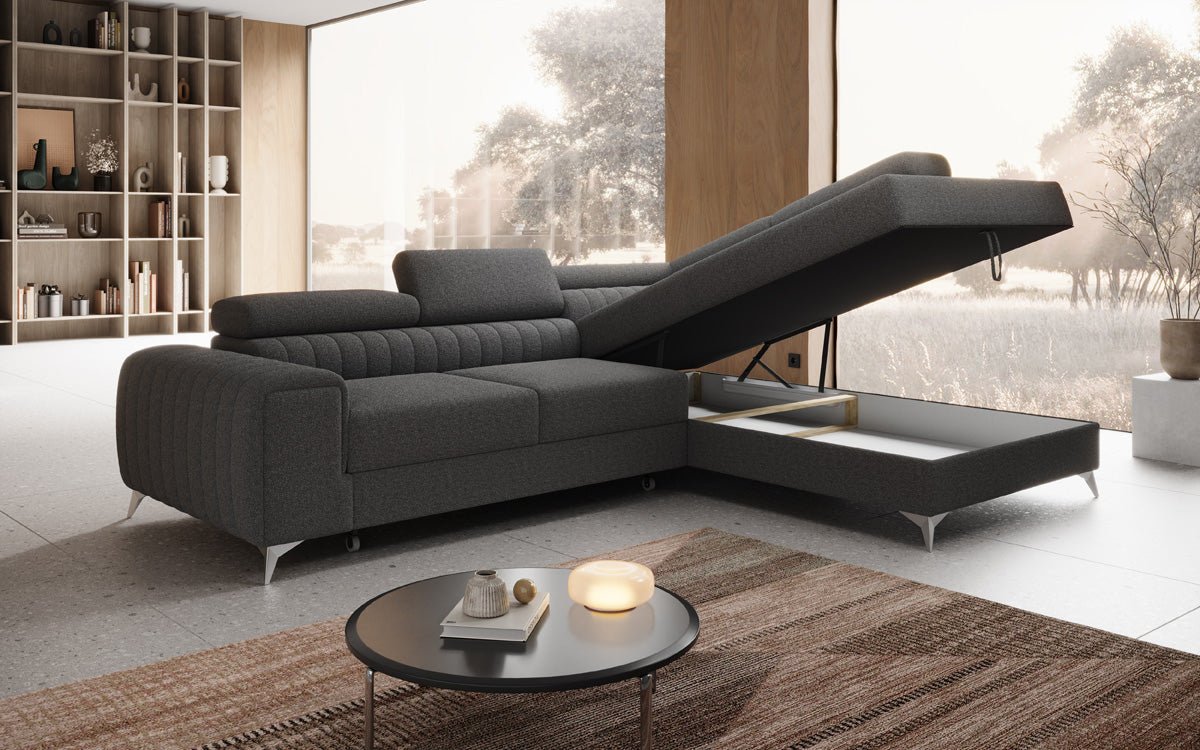 Luxusbetten24 Aurea L Designer Sofa mit Schlaf‑Klappfunktion, Bouclé