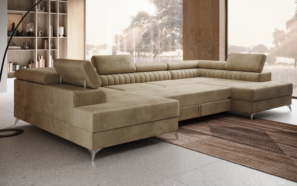 Luxusbetten24 Designer Sofa Aurea U Samt Schlaf‑Klappfunktion Anthrazit