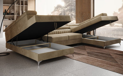 Luxusbetten24 Designer Sofa Aurea U Samt Schlaf‑Klappfunktion Anthrazit