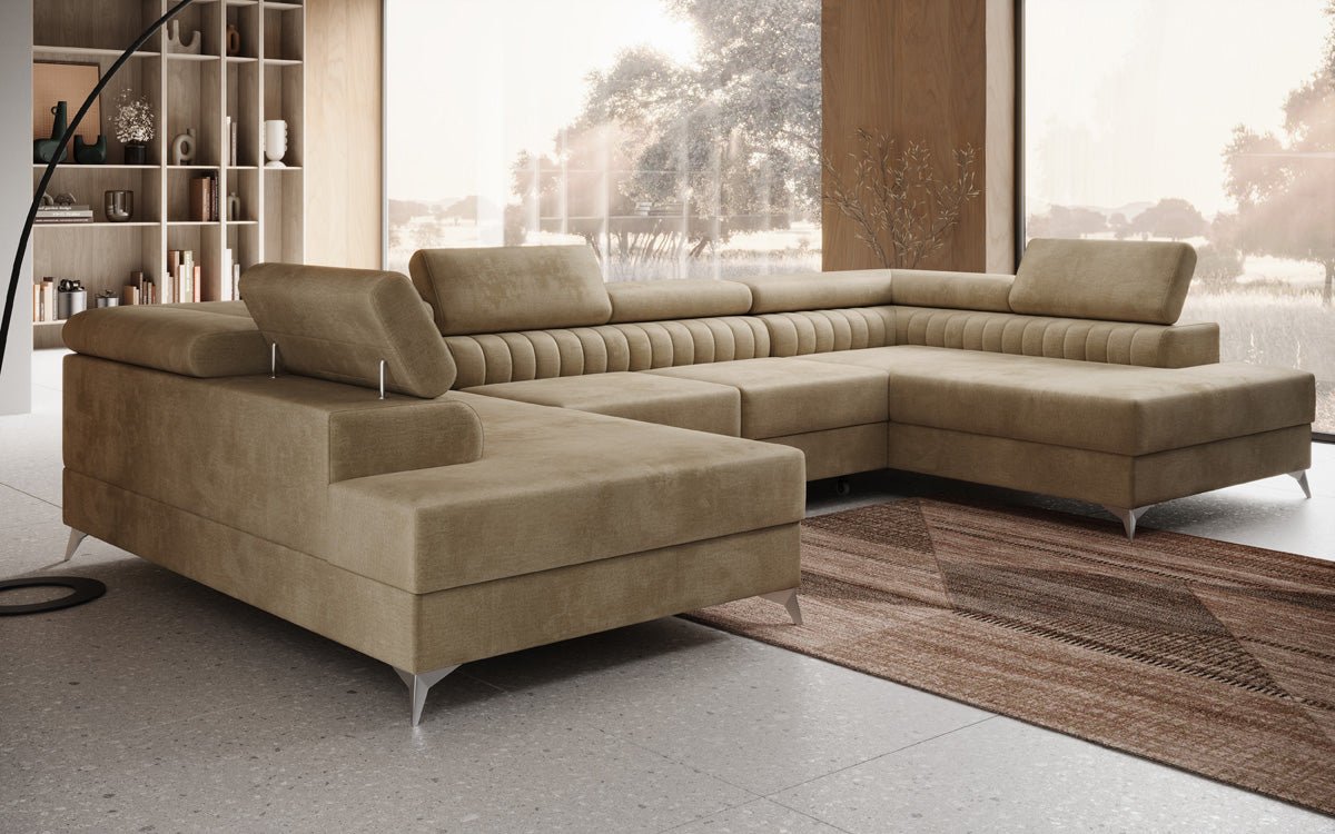 Luxusbetten24 Designer Sofa Aurea U Samt Schlaf‑Klappfunktion Anthrazit