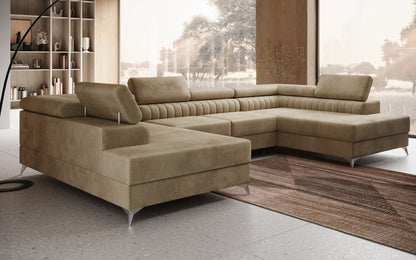 Luxusbetten24 Designer Sofa Aurea U Samt Schlaf‑Klappfunktion Anthrazit