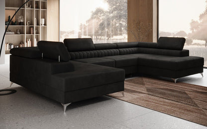 Luxusbetten24 Designer Sofa Aurea U Samt Schlaf‑Klappfunktion Anthrazit