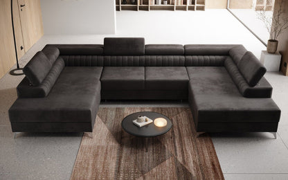 Luxusbetten24 Designer Sofa Aurea U Samt Schlaf‑Klappfunktion Anthrazit