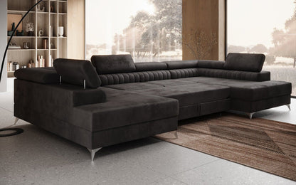 Luxusbetten24 Designer Sofa Aurea U Samt Schlaf‑Klappfunktion Anthrazit