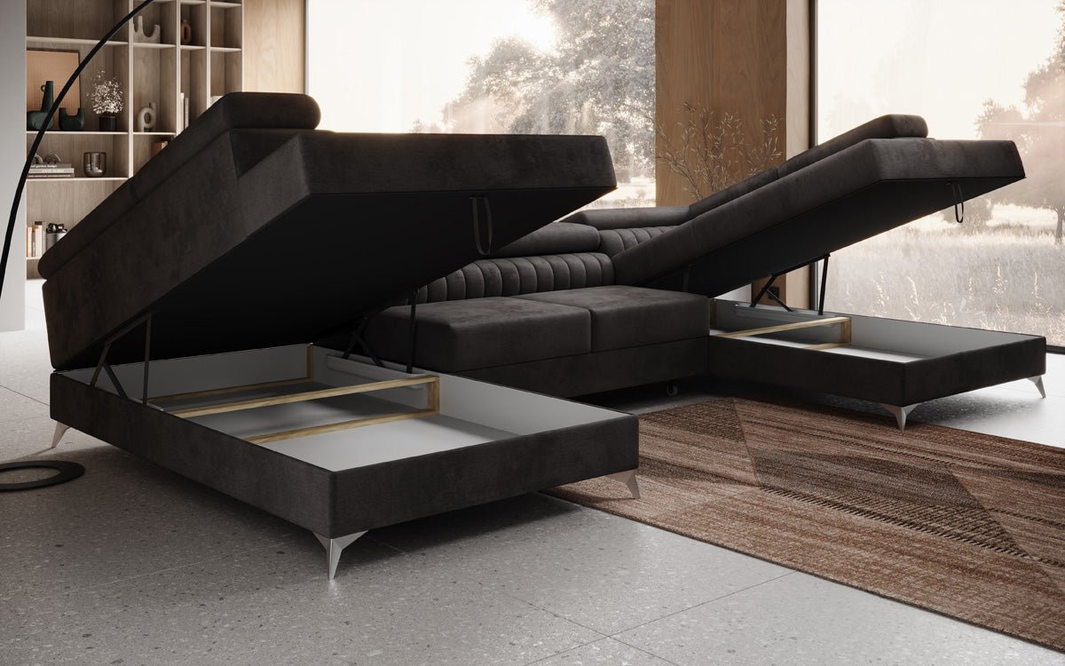 Luxusbetten24 Designer Sofa Aurea U Samt Schlaf‑Klappfunktion Anthrazit
