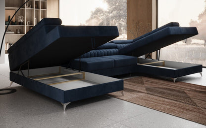 Luxusbetten24 Designer Sofa Aurea U Samt Schlaf‑Klappfunktion Anthrazit