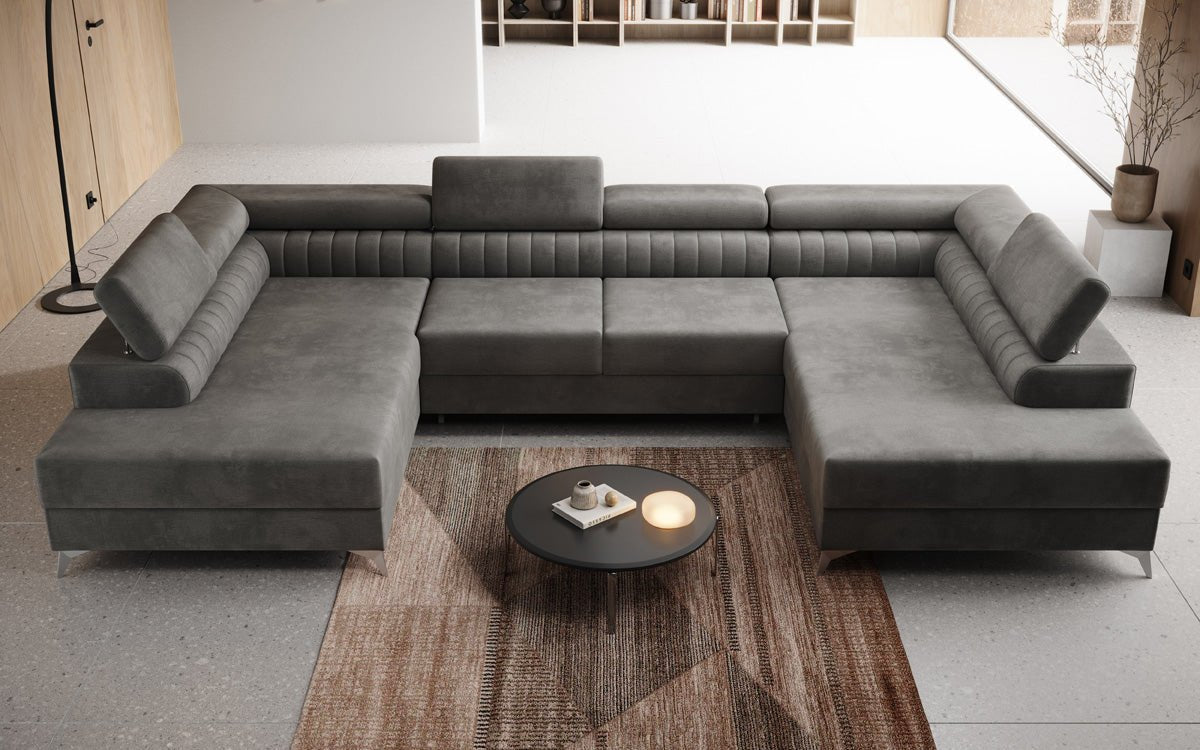 Luxusbetten24 Designer Sofa Aurea U Samt Schlaf‑Klappfunktion Anthrazit