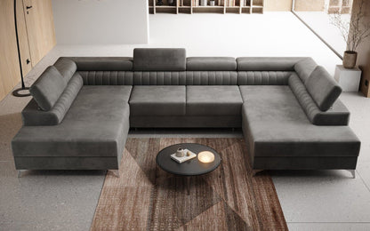Luxusbetten24 Designer Sofa Aurea U Samt Schlaf‑Klappfunktion Anthrazit