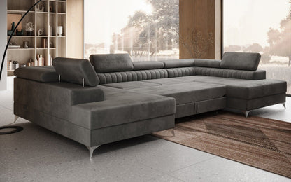 Luxusbetten24 Designer Sofa Aurea U Samt Schlaf‑Klappfunktion Anthrazit