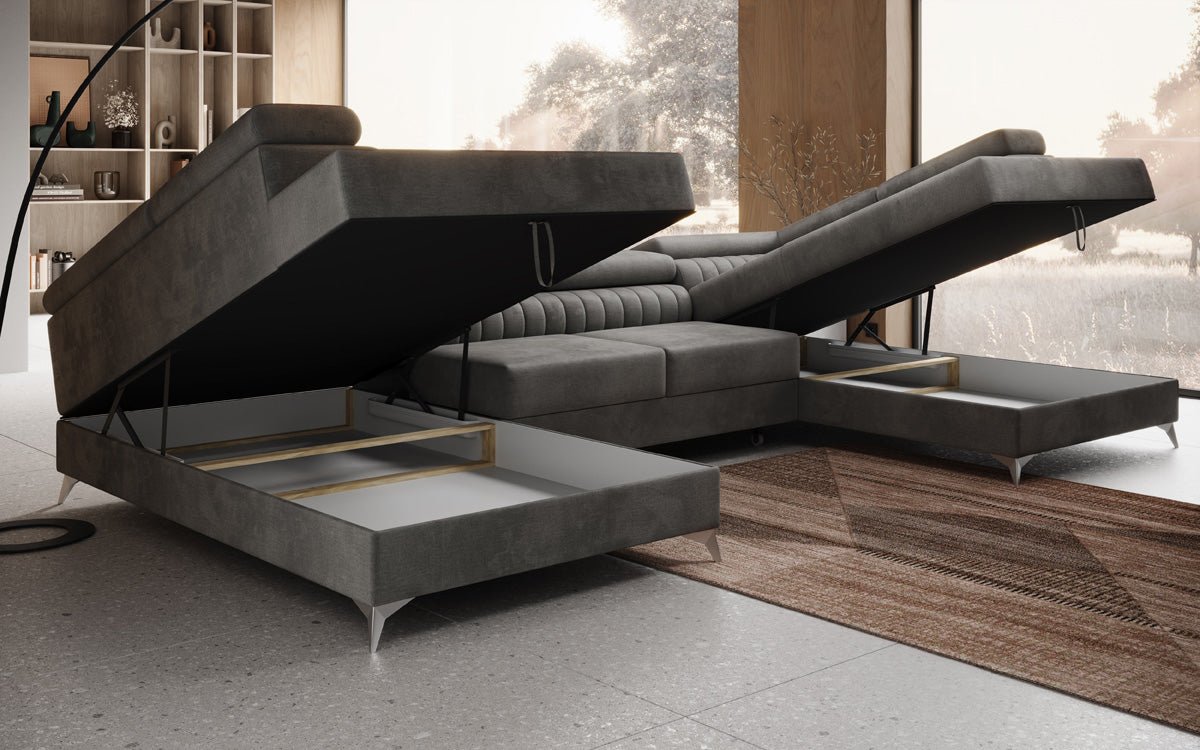 Luxusbetten24 Designer Sofa Aurea U Samt Schlaf‑Klappfunktion Anthrazit