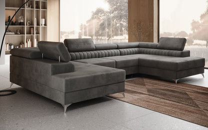 Luxusbetten24 Designer Sofa Aurea U Samt Schlaf‑Klappfunktion Anthrazit