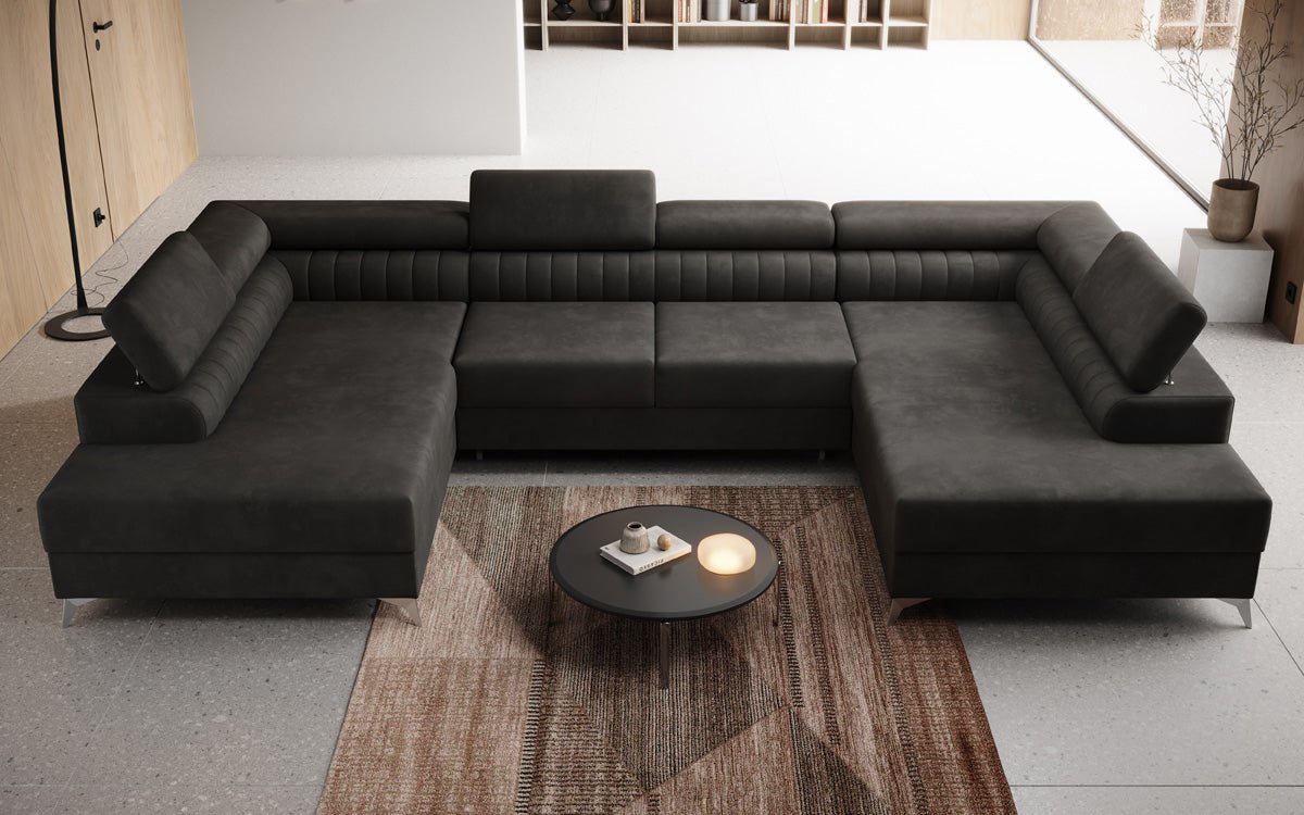 Luxusbetten24 Designer Sofa Aurea U Samt Schlaf‑Klappfunktion Anthrazit