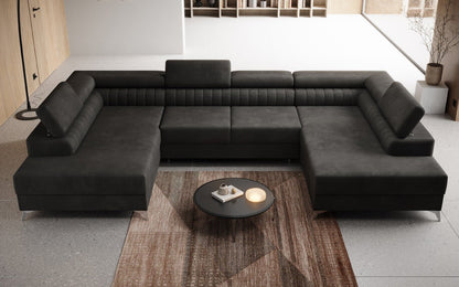 Luxusbetten24 Designer Sofa Aurea U Samt Schlaf‑Klappfunktion Anthrazit