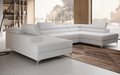 Luxusbetten24 Aurea U Sofa mit Schlaf‑ und Klappfunktion in Bouclé