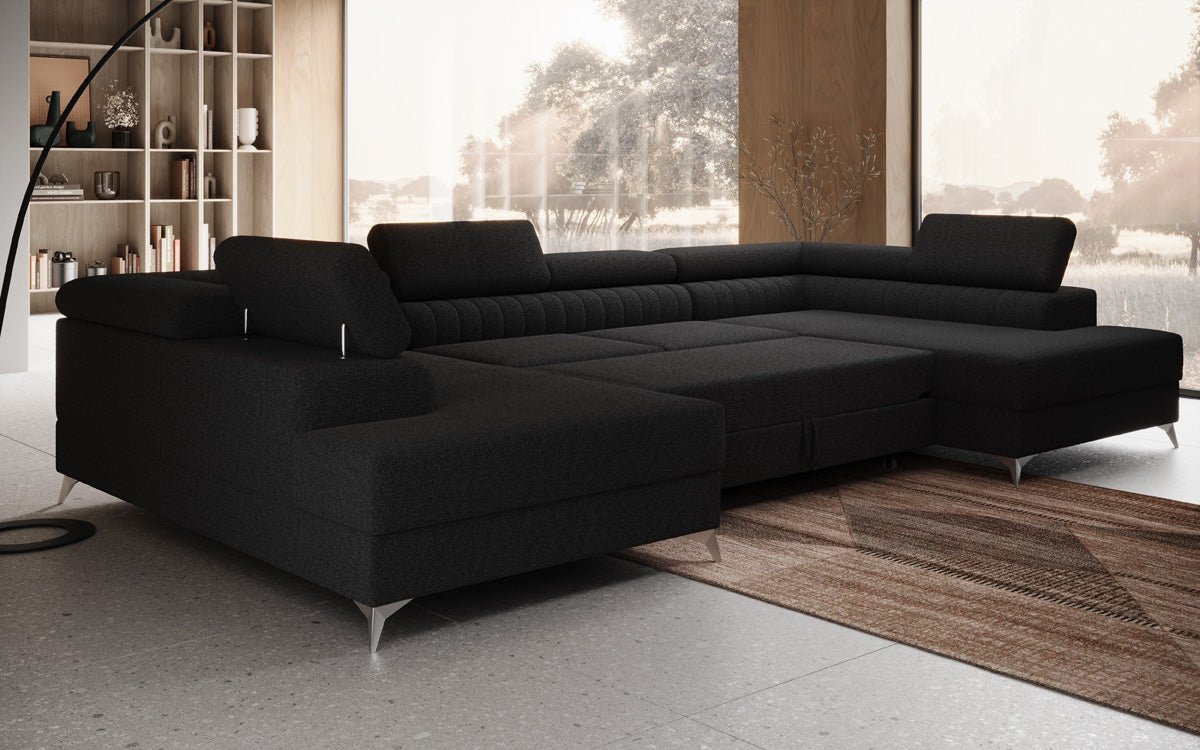 Luxusbetten24 Aurea U Sofa mit Schlaf‑ und Klappfunktion in Bouclé