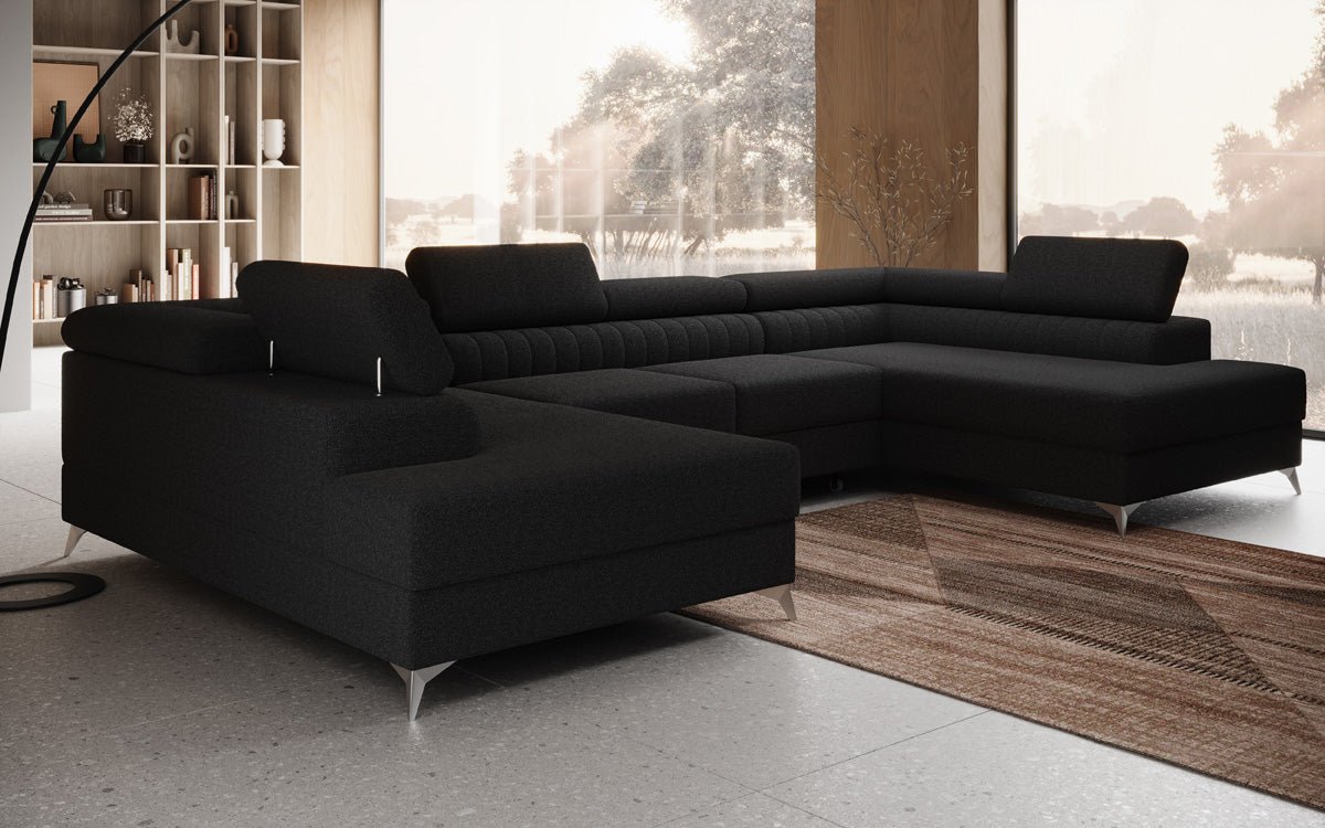Luxusbetten24 Aurea U Sofa mit Schlaf‑ und Klappfunktion in Bouclé