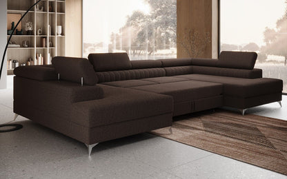 Luxusbetten24 Aurea U Sofa mit Schlaf‑ und Klappfunktion in Bouclé