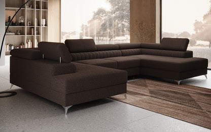 Luxusbetten24 Aurea U Sofa mit Schlaf‑ und Klappfunktion in Bouclé