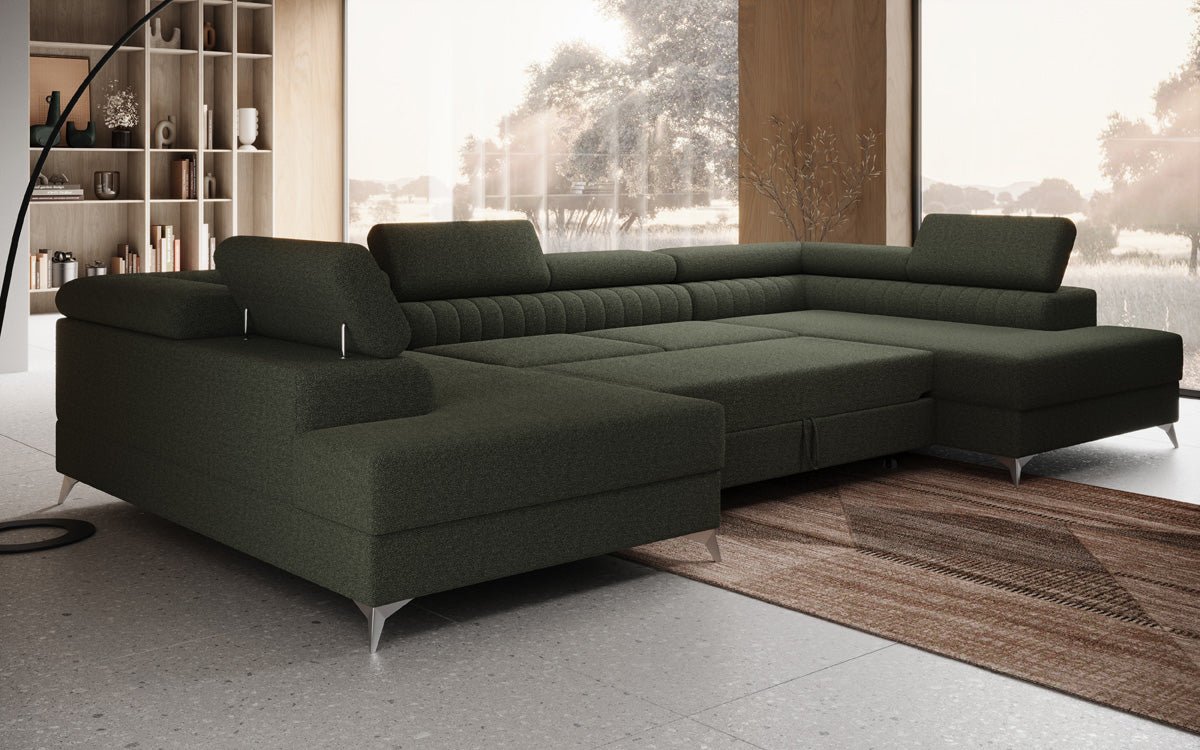 Luxusbetten24 Aurea U Sofa mit Schlaf‑ und Klappfunktion in Bouclé
