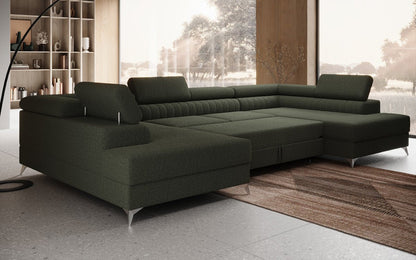 Luxusbetten24 Aurea U Sofa mit Schlaf‑ und Klappfunktion in Bouclé
