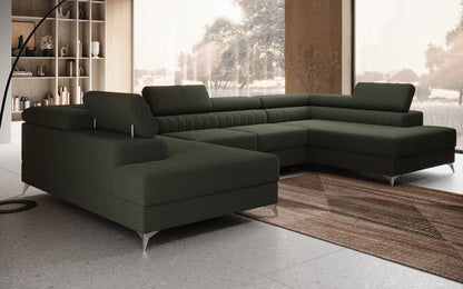 Luxusbetten24 Aurea U Sofa mit Schlaf‑ und Klappfunktion in Bouclé