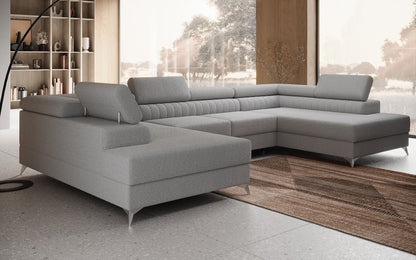 Luxusbetten24 Aurea U Sofa mit Schlaf‑ und Klappfunktion in Bouclé