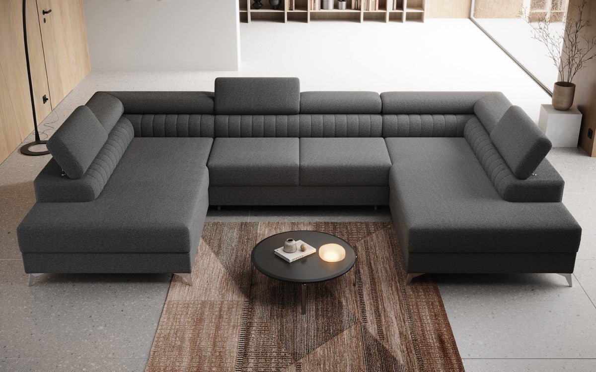 Luxusbetten24 Aurea U Sofa mit Schlaf‑ und Klappfunktion in Bouclé