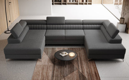 Luxusbetten24 Aurea U Sofa mit Schlaf‑ und Klappfunktion in Bouclé