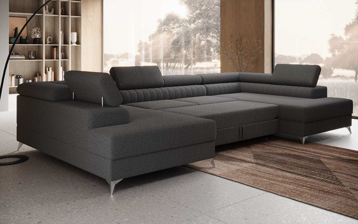 Luxusbetten24 Aurea U Sofa mit Schlaf‑ und Klappfunktion in Bouclé