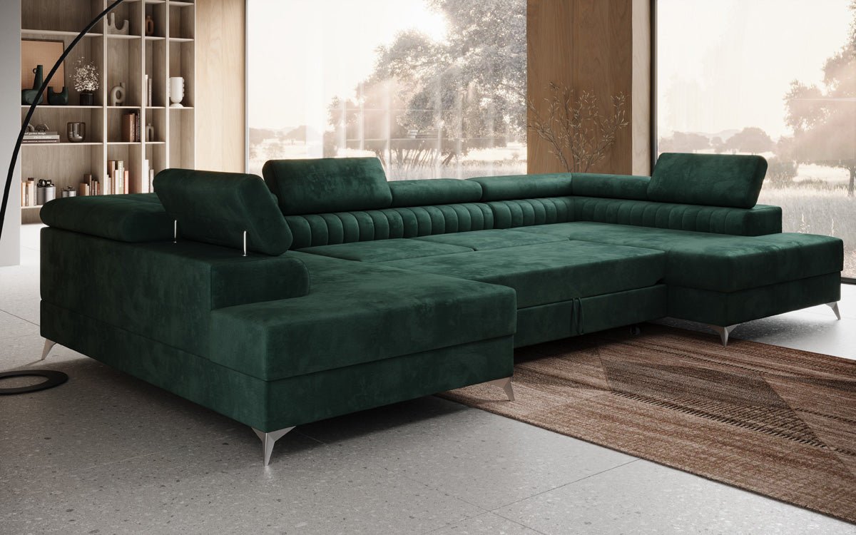 Luxusbetten24 Designer Sofa Aurea U Samt Schlaf‑Klappfunktion Anthrazit
