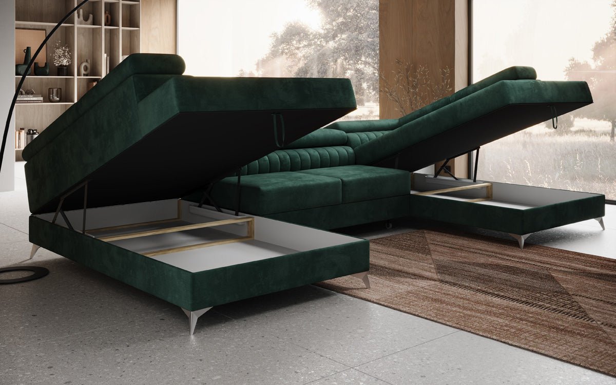 Luxusbetten24 Designer Sofa Aurea U Samt Schlaf‑Klappfunktion Anthrazit