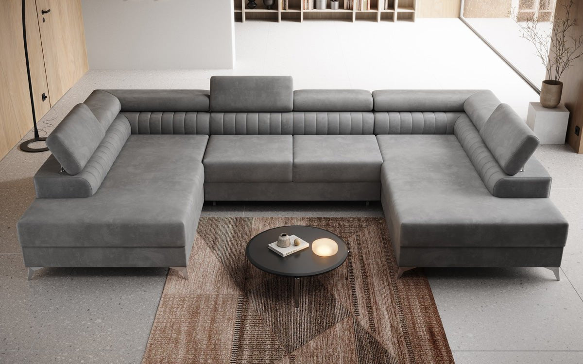 Luxusbetten24 Designer Sofa Aurea U Samt Schlaf‑Klappfunktion Anthrazit