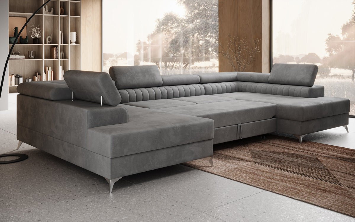 Luxusbetten24 Designer Sofa Aurea U Samt Schlaf‑Klappfunktion Anthrazit