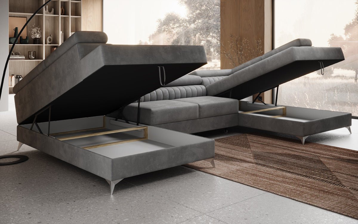 Luxusbetten24 Designer Sofa Aurea U Samt Schlaf‑Klappfunktion Anthrazit