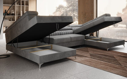 Luxusbetten24 Designer Sofa Aurea U Samt Schlaf‑Klappfunktion Anthrazit