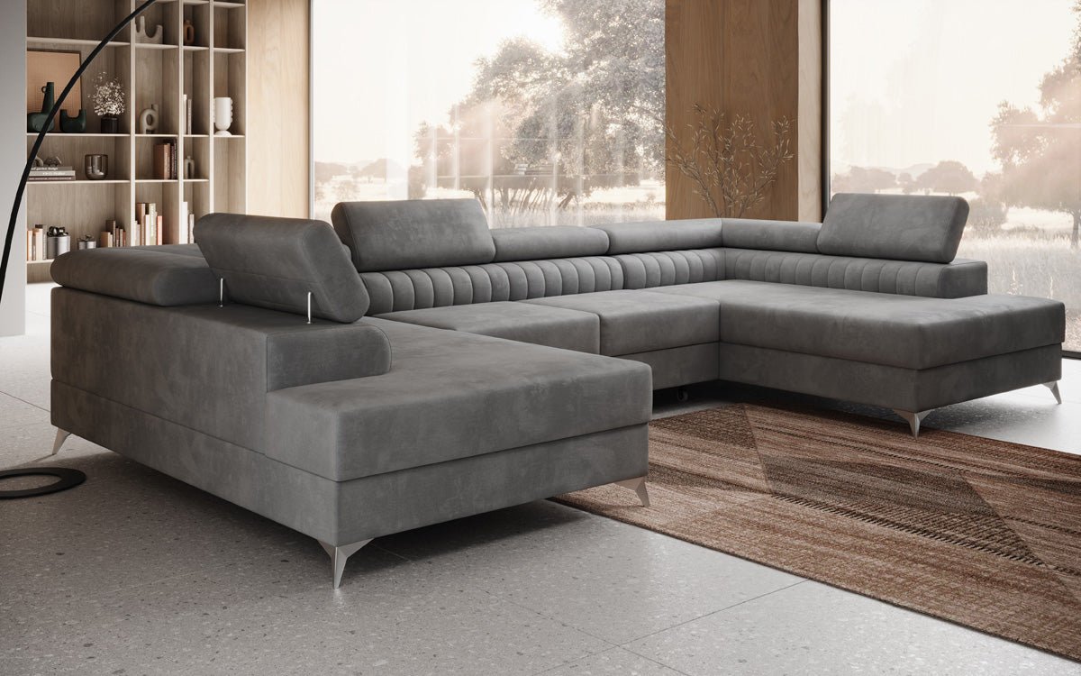 Luxusbetten24 Designer Sofa Aurea U Samt Schlaf‑Klappfunktion Anthrazit
