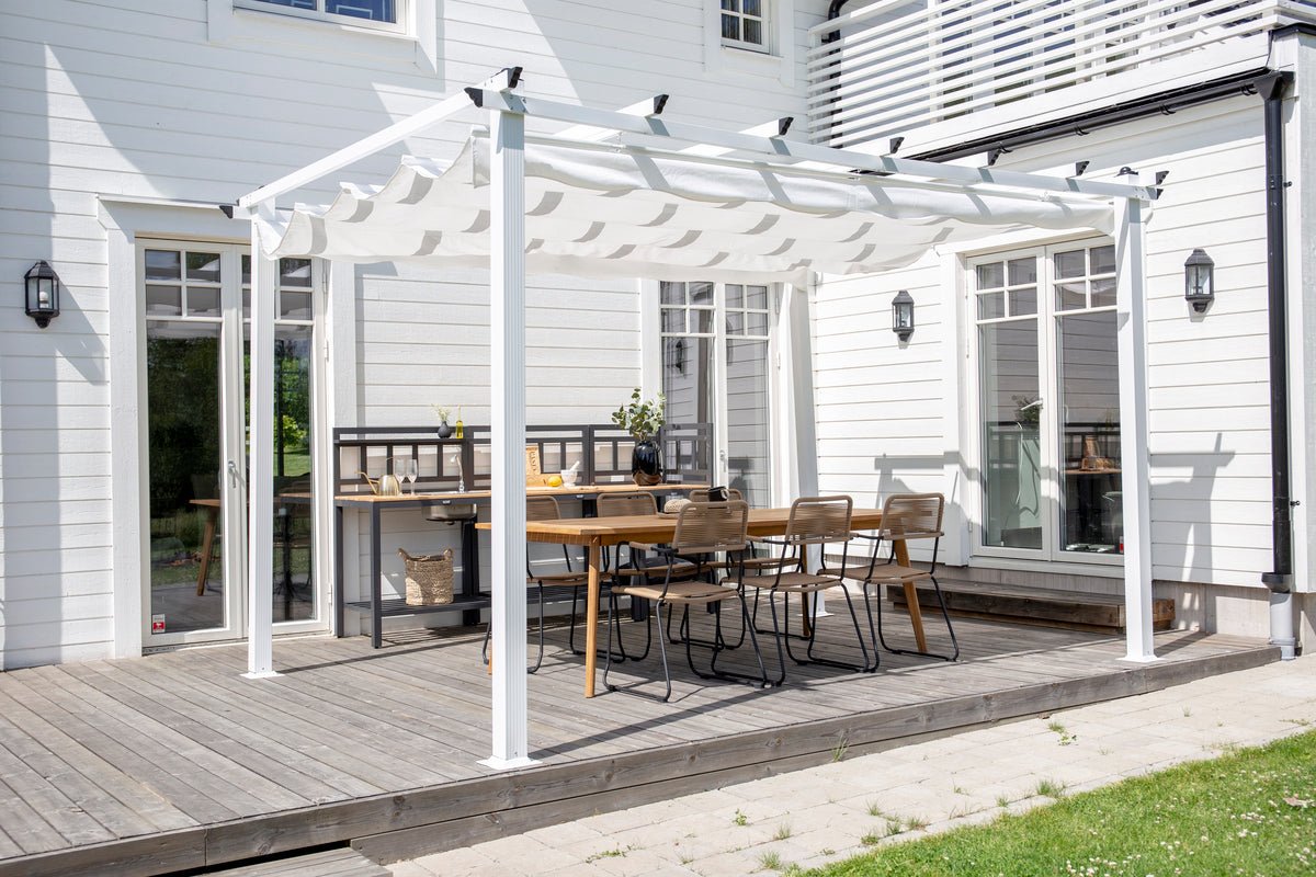 Luxusbetten24 Solyx Pergola Garten Modell mit Weißem Polyesterdach