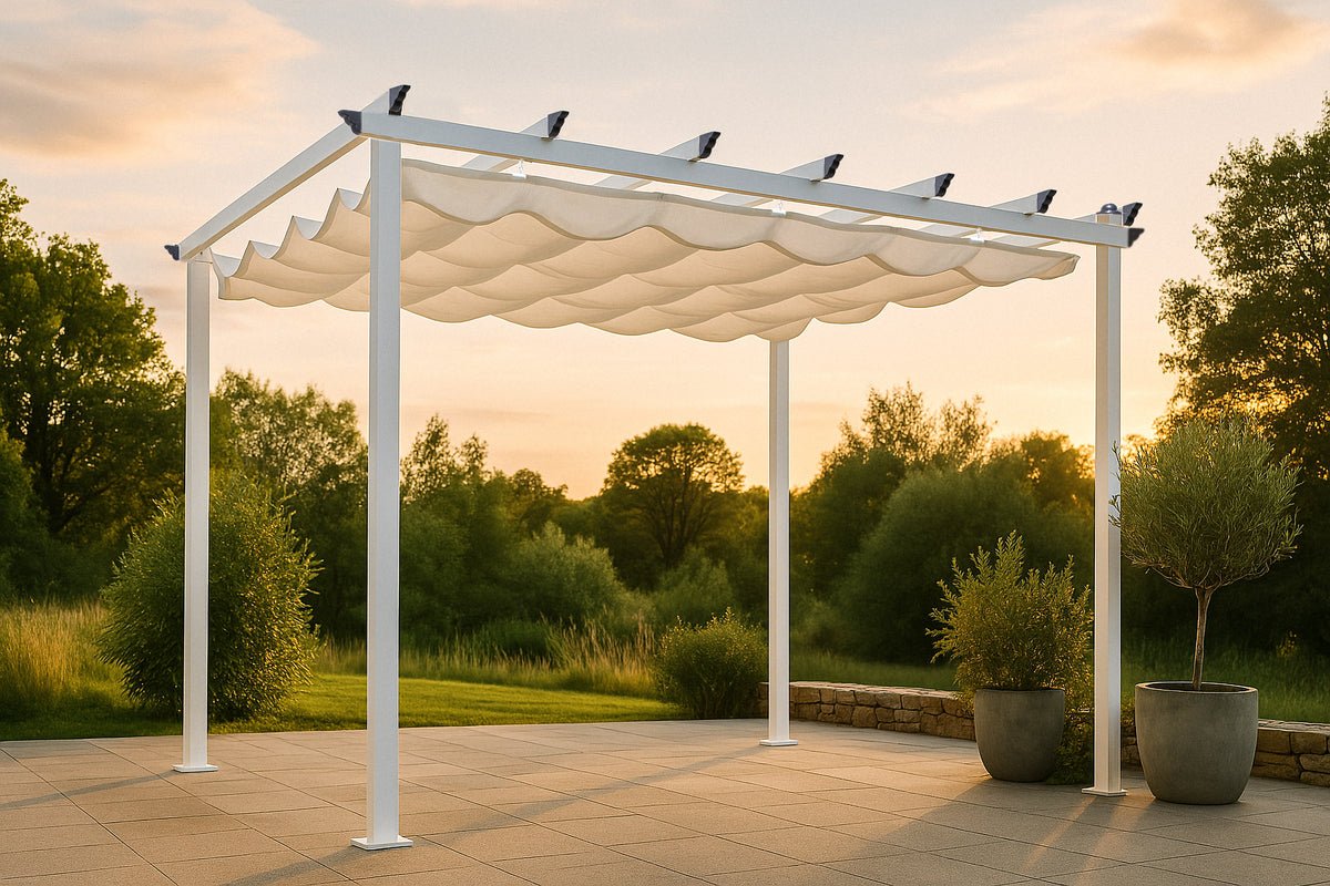 Luxusbetten24 Solyx Pergola Garten Modell mit Weißem Polyesterdach