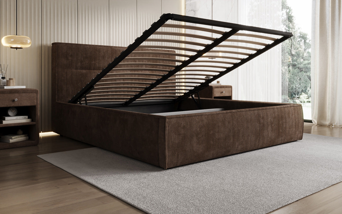 Designer Polsterbett Merry in Cord mit Stauraum