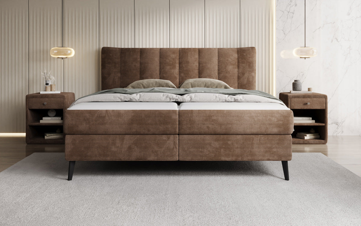 Luxusbetten24 Ines Boxspringbett Cord mit Stauraum 140‑200 cm Größe