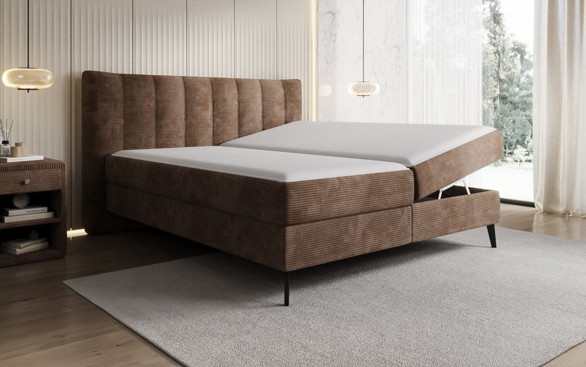 Luxusbetten24 Ines Boxspringbett Cord mit Stauraum 140‑200 cm Größe