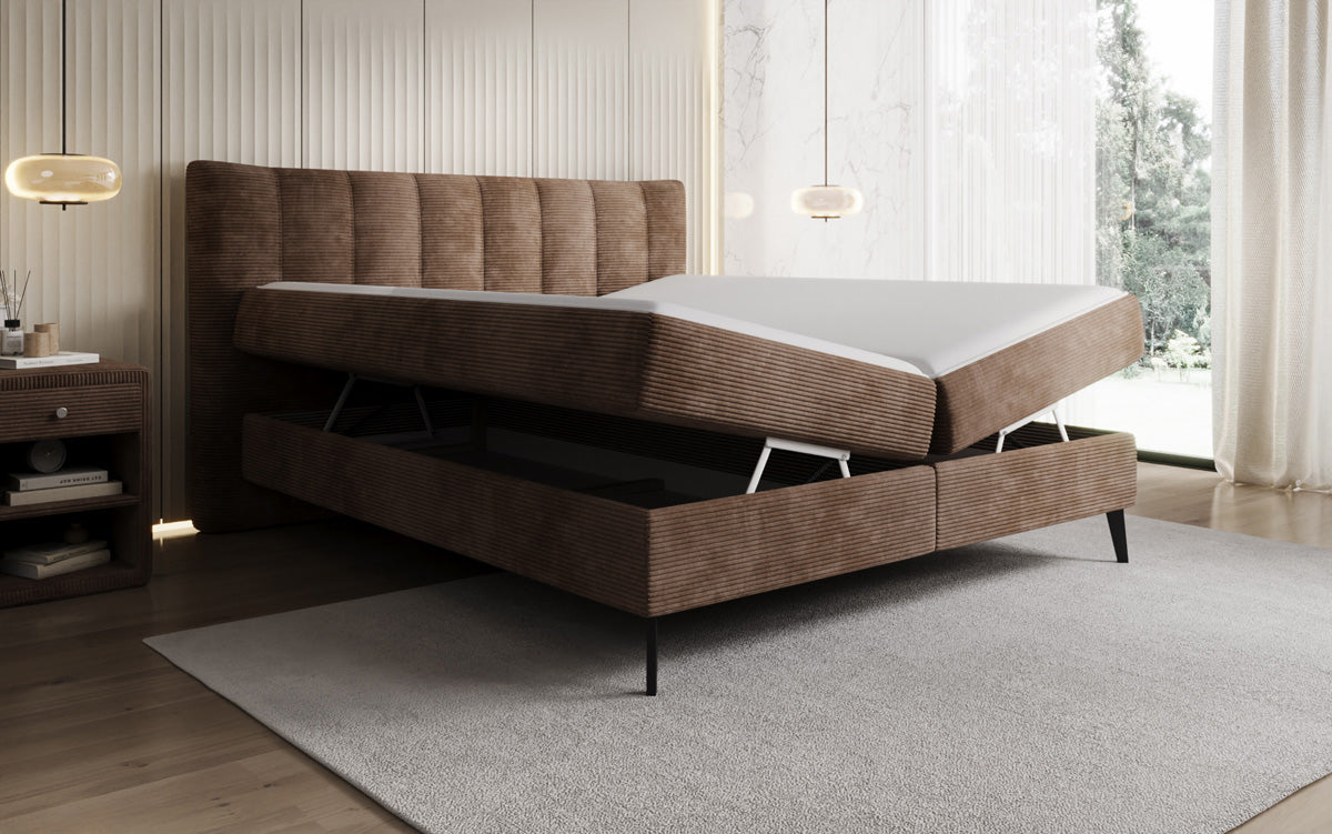 Luxusbetten24 Ines Boxspringbett Cord mit Stauraum 140‑200 cm Größe