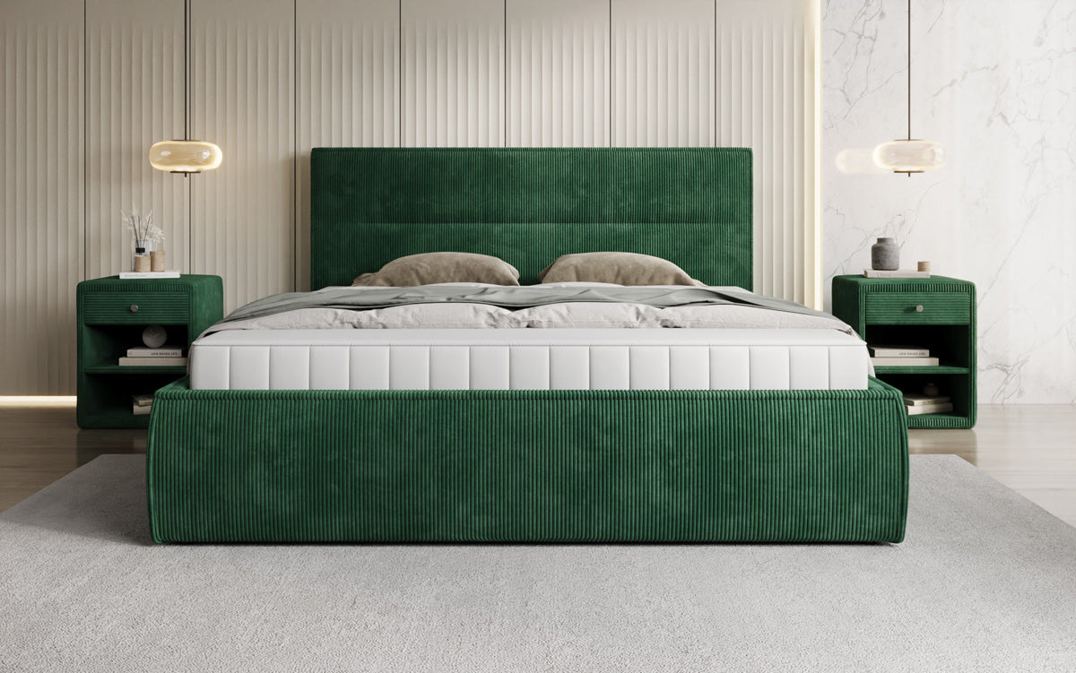 Designer Polsterbett Merry in Cord mit Stauraum