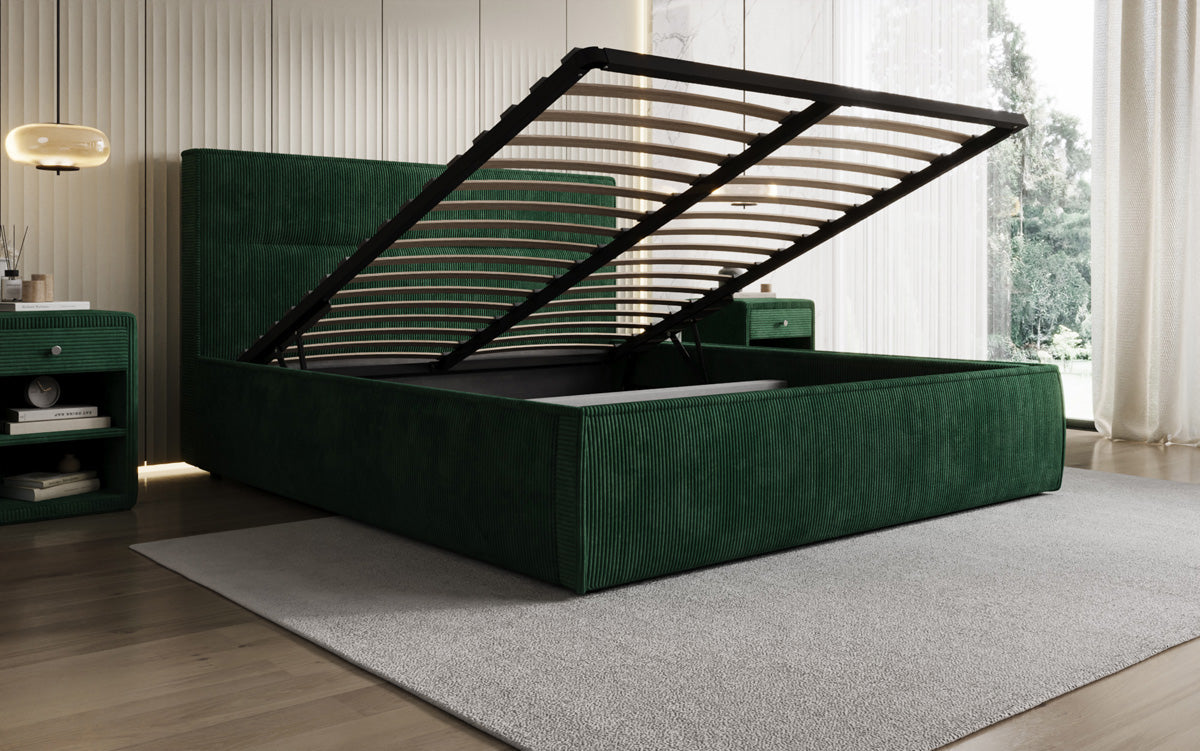 Designer Polsterbett Merry in Cord mit Stauraum