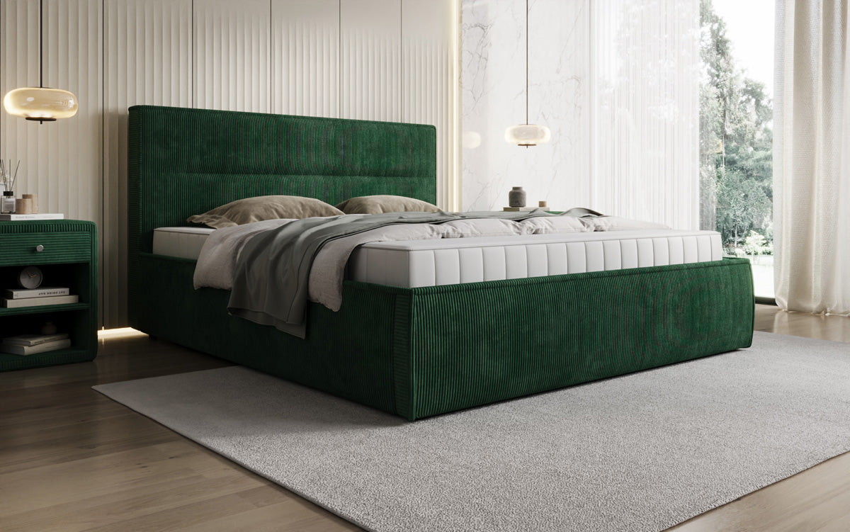 Designer Polsterbett Merry in Cord mit Stauraum