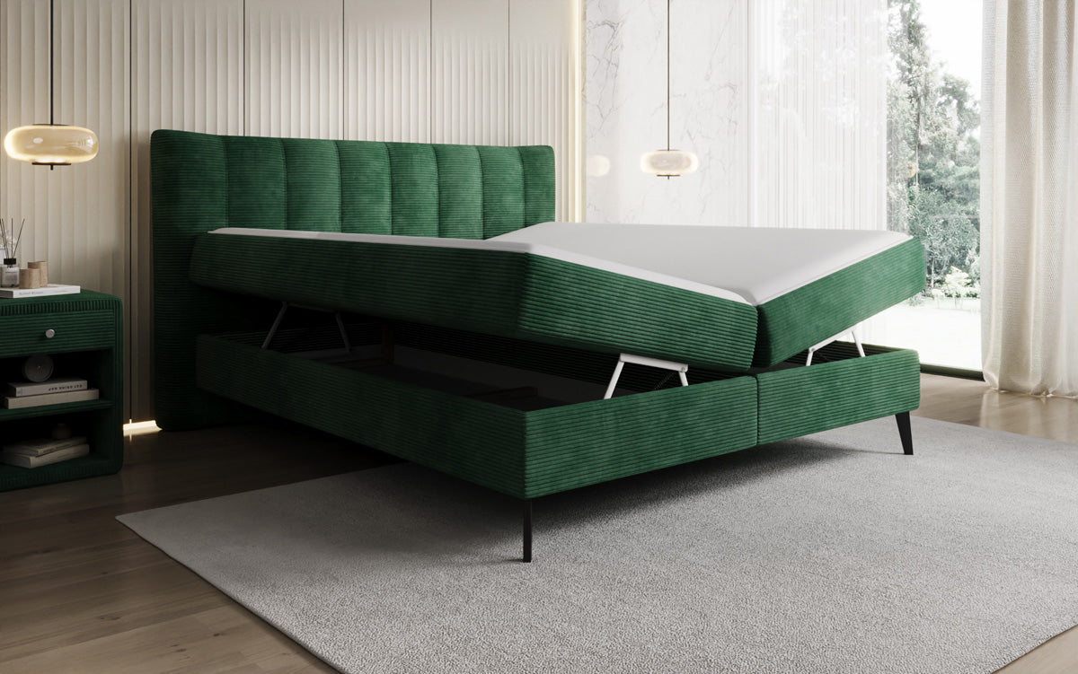 Luxusbetten24 Ines Boxspringbett Cord mit Stauraum 140‑200 cm Größe
